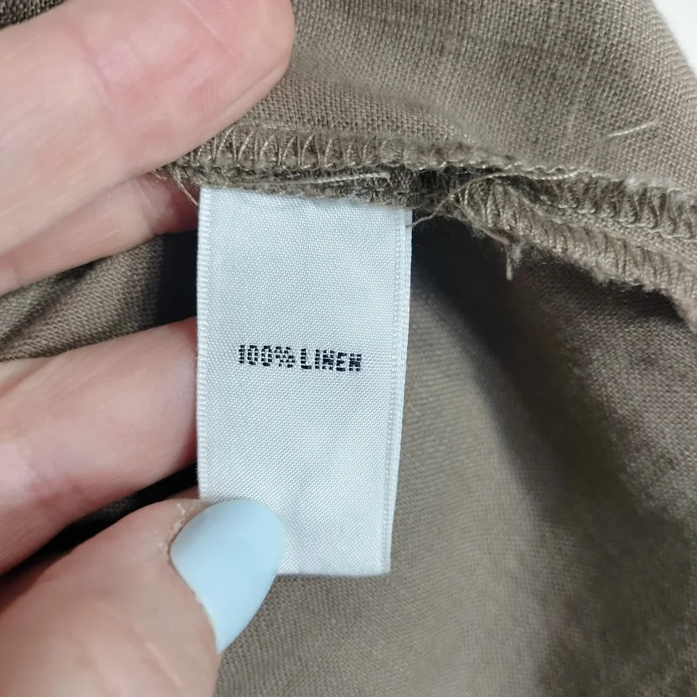 Josephine Chaus Brown Button Down; Linen, Short Sleeve, Casual
